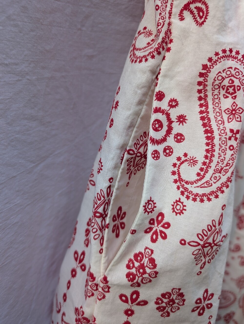 Talbots Cotton Paisley Bandana A-Line Dress w Pockets Off-White Red Sz 14W - Picture 7 of 11